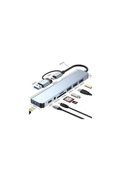silabor 8 İn 1 Usb type-c usb 2.0/3.0 Audio 3.5 TF SD Çevirici Adaptör Çok Portlu Çoklayıcı Usb Hub ürün görseli 1