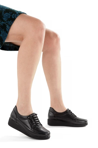 Artı-Artı001-7475-0050 Hakiki Deri Günlük Ortopedik  Kadın Siyah Ayakkabı - Resim 2