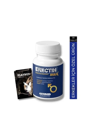 PONNA Erectin Max Natural Male Enhancement Erkeklere Özel Geliştirme 30 Lu Playboy Jel Hediye ürün görseli 1