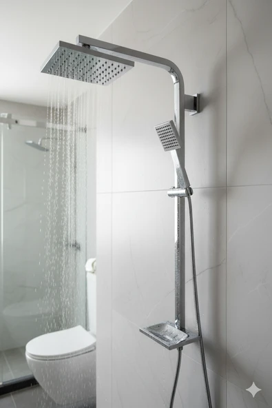 Chromium Serisi Kare Model Lüks Duş Takımı El ve Tepe Duş Başlığı Spiral Hortum - Resim 2