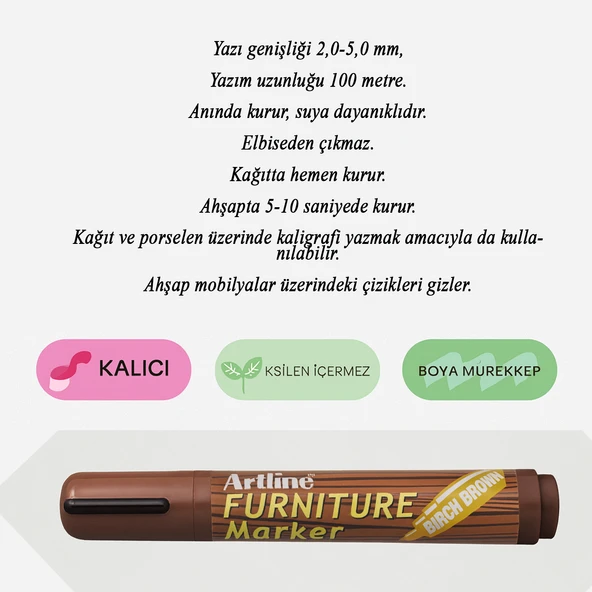 Huş Kahverengi Renk Mobilya Rötuş Kalem Ahşap Masa Sehpa Dolap Parke Çizik Giderir Çatlak Kapatır - Resim 4