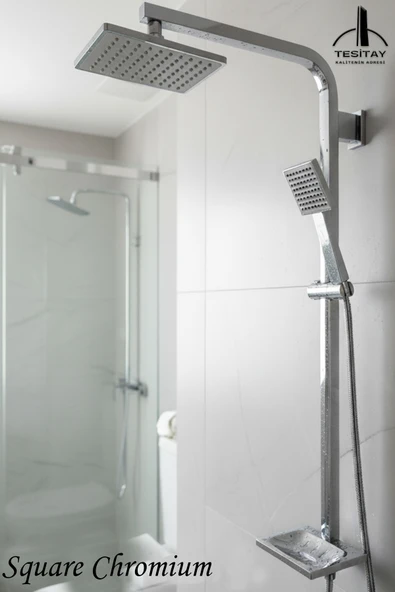 Chromium Serisi Kare Model Lüks Duş Takımı El ve Tepe Duş Başlığı Spiral Hortum ürün görseli 1