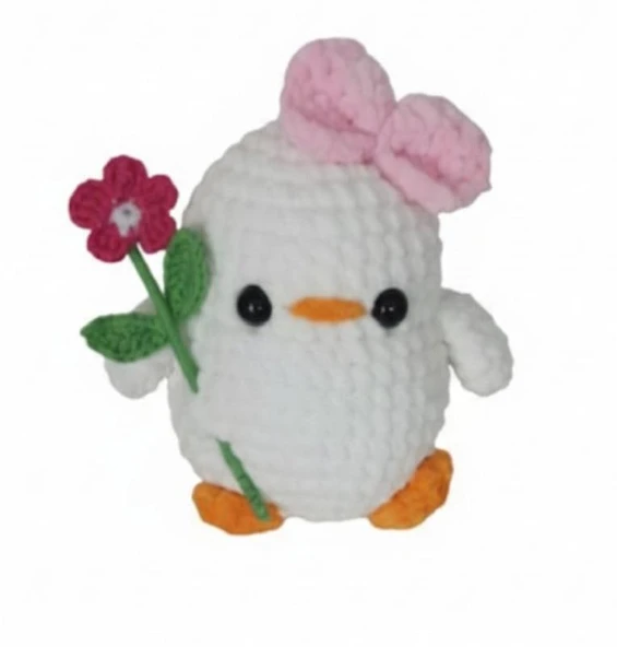 Çiçekli Beyaz Civciv Amigurumi Organik Oyuncak ürün görseli 1