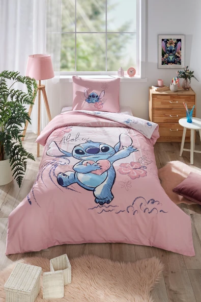 Özdilek Disney Lisanslı Tek Kişilik Nevresim Takımı Stitch Aloha Pembe ürün görseli 1