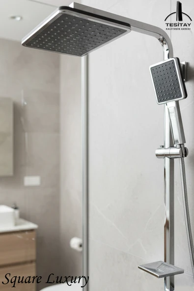 Luxury Serisi Kare Model Lüks Duş Takımı El ve Tepe Duş Başlığı Spiral Hortum ürün görseli 1