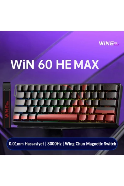 silabor WIN60 He Max Manyetik Klavye Rapid Trigger 8000Hz Rgb %60 Hot Swap Oyuncu Klavyesi Siyah-Kırmızı - Resim 5