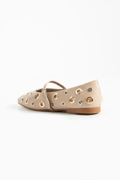 Stato - Bej Renk Suni Deri  Kadın Babet - Resim 5