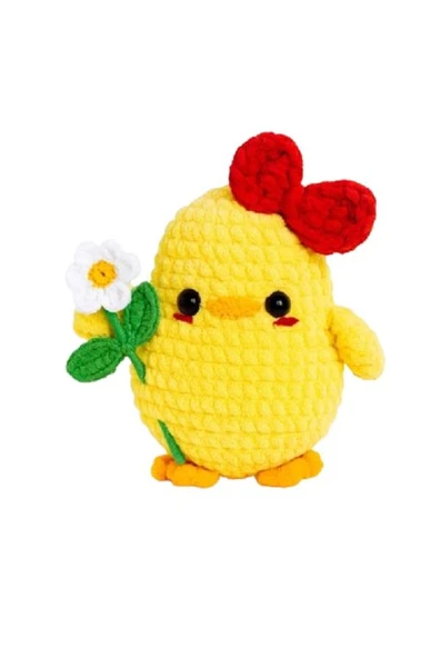 Çiçekli Sarı Civciv Amigurumi Organik Oyuncak ürün görseli 1