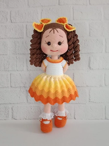 Gün Batımı Kıvırcık Saçlı Karnaval Bebek Amigurumi Organik Oyuncak - Resim 2