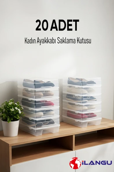 20 ADET ŞEFFAF KADIN AYAKKABI SAKLAMA KUTUSU- HAVA KANALLI- AYAKKABI DÜZENLEYİCİ ürün görseli 1