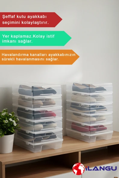 20 ADET ŞEFFAF KADIN AYAKKABI SAKLAMA KUTUSU- HAVA KANALLI- AYAKKABI DÜZENLEYİCİ - Resim 2