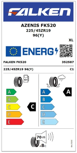 Falken 225/45 ZR19 TL 96Y XL AZENIS FK520 Oto Yaz Lastiği (Üretim Tarihi:2025) - Resim 2