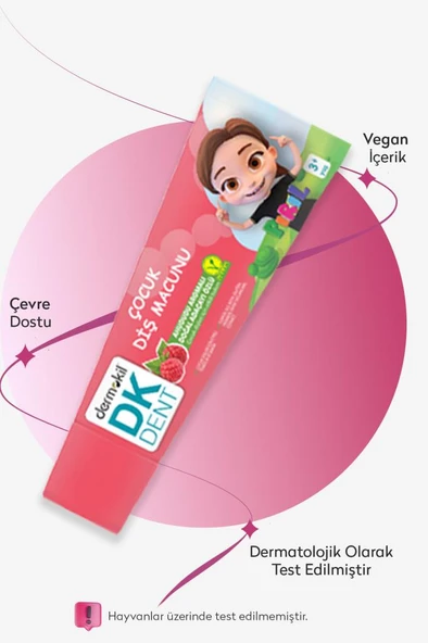DKDENT Ahududu Aromalı Çocuk Diş Macunu (Florürsüz - Vegan) 50 ml - Resim 3