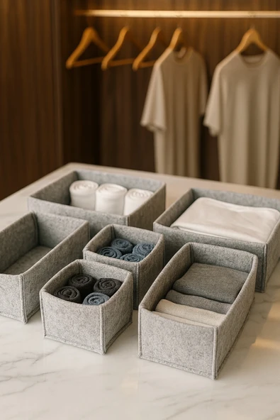 Keçe Çekmece ve Dolap Düzenleyici Organizer Seti 6 Parça  Gri Çok Amaçlı Düzenleyici Kutular - Resim 9