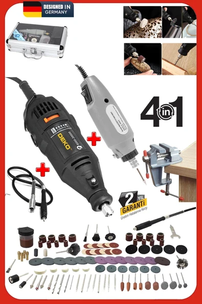 Çift Makine 500 Watt 362 Parça Hobi Gravür Oyma Taşlama Zımpara Gravür Seti + Mengene Hediyeli 4IN1 - Resim 3