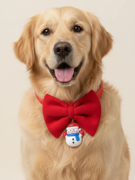 Snowman Köpek Papyon Tasması |  Yeşil Kırmızı Fiyonk Boyun Aksesuarı | Noel Temalı Köpek Süsü | Orta ve Büyük Irklar İçin ürün görseli 1