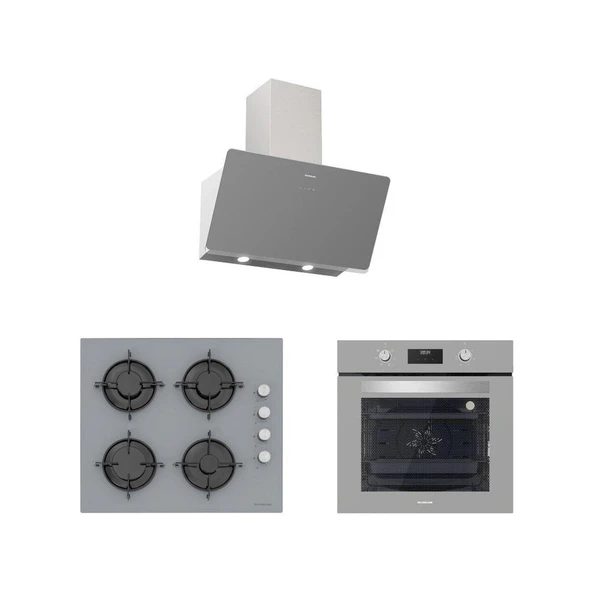 Silverline Gri Cam Ankastre Set 5 Yıl Garanti (3457 Soho 60 GRI+CS5349S01+BO6502S02) ürün görseli 1