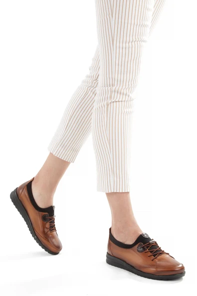 Artı-Artı014-BB-0051  Hakiki Deri Günlük Ortopedik Kadın Taba Babet Ayakkabı ürün görseli 1