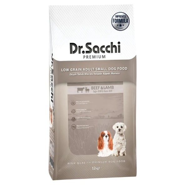 Dr.Sacchi Premium Sığır ve Kuzu Etli Düşük Tahıllı Mini Irk Yetişkin Köpek Maması  12 Kg ürün görseli 1