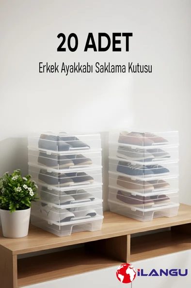 20 ADET ŞEFFAF ERKEK AYAKKABI SAKLAMA KUTUSU-HAVA KANALLI-AYAKKABI DÜZENLEYİCİ ürün görseli 1