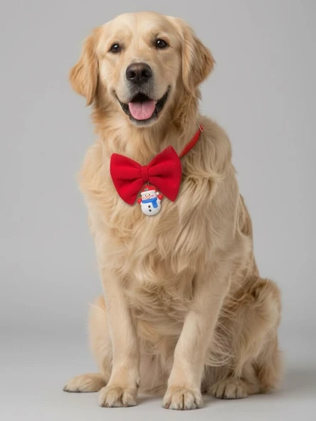 Snowman Köpek Papyon Tasması |  Yeşil Kırmızı Fiyonk Boyun Aksesuarı | Noel Temalı Köpek Süsü | Orta ve Büyük Irklar İçin - Resim 2