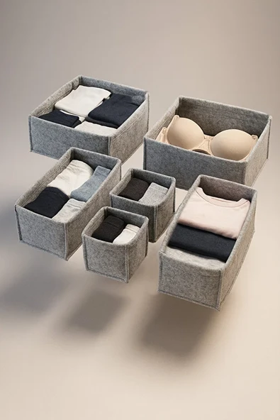 Keçe Çekmece ve Dolap Düzenleyici Organizer Seti 6 Parça  Gri Çok Amaçlı Düzenleyici Kutular - Resim 5