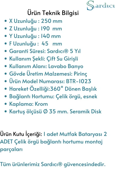 Lavabo Bataryası 360 Derece Oynar Başlıklı Banyo Bataryası 5 YIL Garantili Lavabo Musluğu - Resim 3