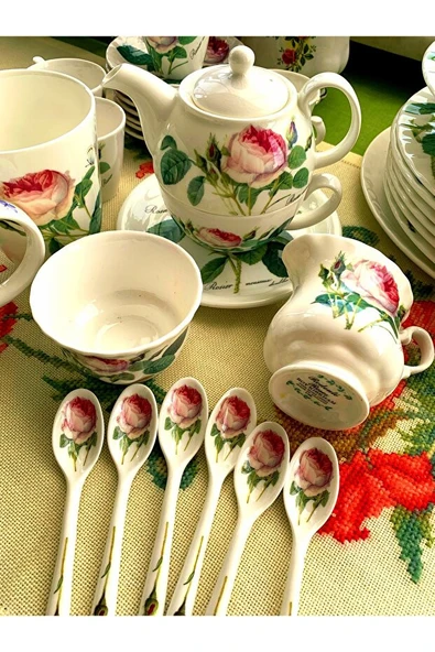 Roy Kirkham Redoute Roses Serisi 6 Adet Çiçek Desenli Zarif İngiliz Kemik Porselen Kaşık Seti - Resim 8