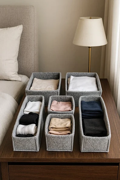 Keçe Çekmece ve Dolap Düzenleyici Organizer Seti 6 Parça  Gri Çok Amaçlı Düzenleyici Kutular - Resim 2