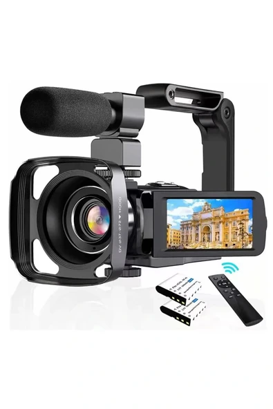 4K Vlog Dijital Video Kamera WiFi 48MP 16X Kaydedici Fotoğrafçılık 3.0"IPS Dokunmatik Ekran Mikrofon Çift Batarya - Resim 2