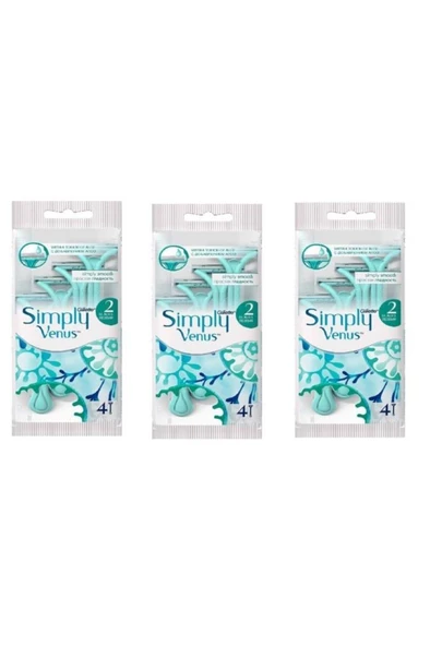 Gillette Simply Venus 2 Kullan At Kadın Tıraş Bıçağı 4 Adet x 3 Adet ürün görseli 1