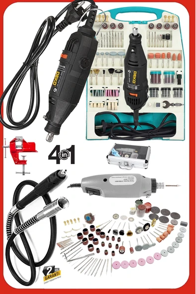 Çift Makine 500 Watt 362 Parça Hobi Gravür Oyma Taşlama Zımpara Gravür Seti + Mengene Hediyeli 4IN1 ürün görseli 1