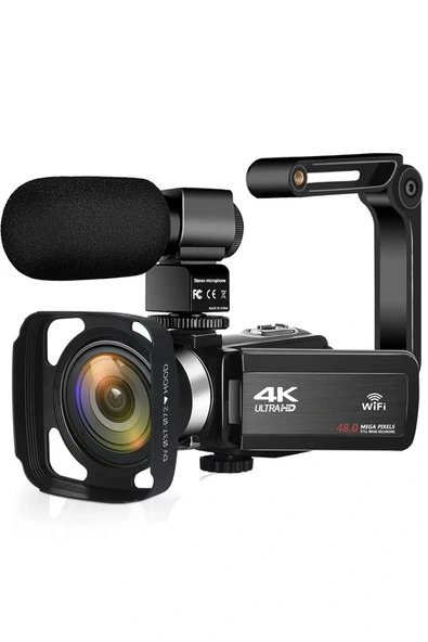 4K Vlog Dijital Video Kamera WiFi 48MP 16X Kaydedici Fotoğrafçılık 3.0"IPS Dokunmatik Ekran Mikrofon Çift Batarya - Resim 4