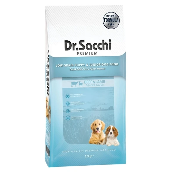 Dr.Sacchi Premium Sığır ve Kuzu Etli Düşük Tahıllı Yavru Köpek Maması  12 Kg ürün görseli 1