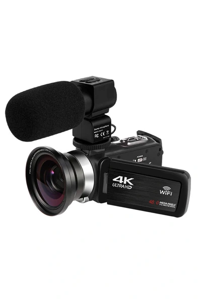 4K Vlog Dijital Video Kamera WiFi 48MP 16X Kaydedici Fotoğrafçılık 3.0"IPS Dokunmatik Ekran Mikrofon Çift Batarya - Resim 5