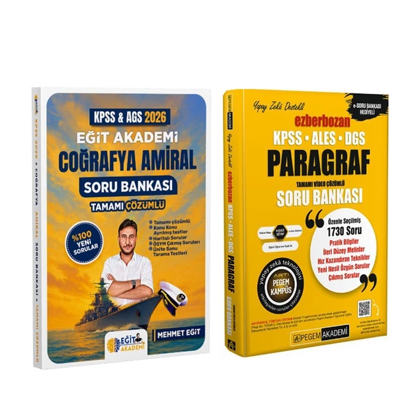 Eğit Akademi 2026 KPSS MEB AGS Coğrafya Amiral ve Pegem Ezberbozan Paragraf Soru Bankası Set 2 Kitap ürün görseli 1