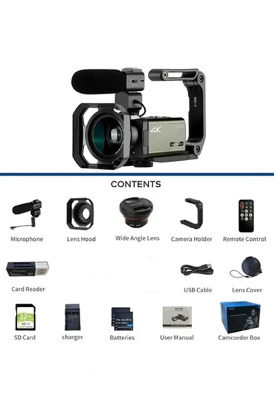 4K Vlog Dijital Video Kamera WiFi 48MP 16X Kaydedici Fotoğrafçılık 3.0"IPS Dokunmatik Ekran Mikrofon Çift Batarya - Resim 7