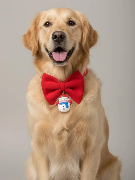 Snowman Köpek Papyon Tasması |  Yeşil Kırmızı Fiyonk Boyun Aksesuarı | Noel Temalı Köpek Süsü | Orta ve Büyük Irklar İçin - Resim 4