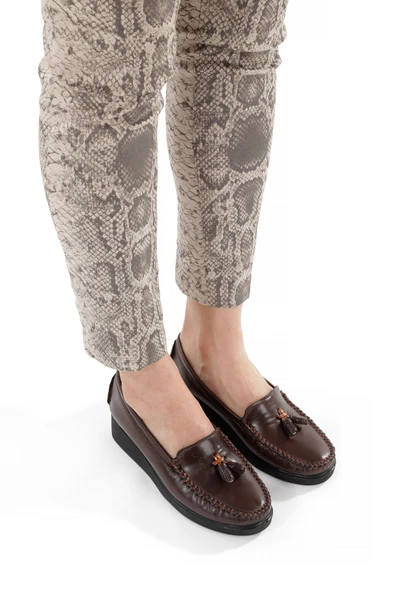 Artı-Artı001-7475-501 Hakiki Deri Ortopedik  Kadın Bağsız Kahverengi Roc Ayakkabı - Resim 3