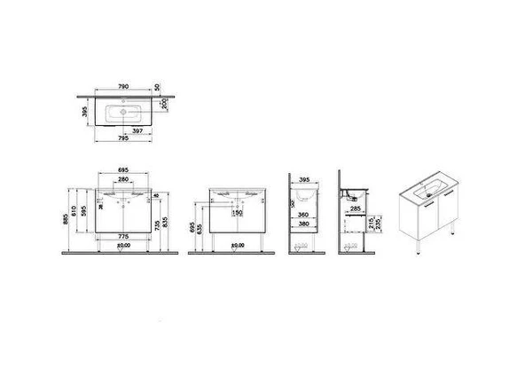 Mia kapaklı 80 cm Beyaz Alt Banyo Dolabı +Lavabo - Resim 2