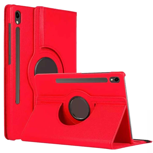 Samsung Galaxy Tab S9 FE Uyumlu Tablet Kılıfı Ekran Koruyucu Kalem Set Kırmızı - Resim 3