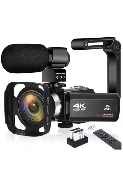 4K Vlog Dijital Video Kamera WiFi 48MP 16X Kaydedici Fotoğrafçılık 3.0"IPS Dokunmatik Ekran Mikrofon Çift Batarya - Resim 3