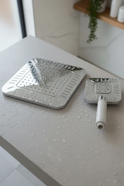 El ve Tepe Duş Başlığı Gümüş Renk Duş Başlıkları Labirent Serisi ürün görseli 1