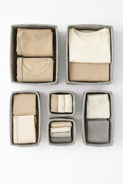 Keçe Çekmece ve Dolap Düzenleyici Organizer Seti 6 Parça  Gri Çok Amaçlı Düzenleyici Kutular - Resim 3