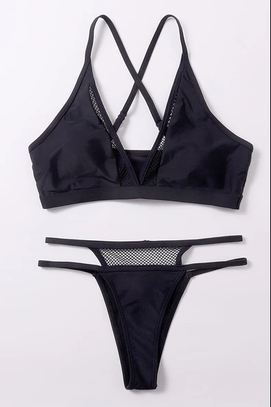 Kadın Siyah File Detaylı Iç Çamaşır Takımı - Modern, Konforlu ve Günlük Kombinlere Uygun - Resim 6