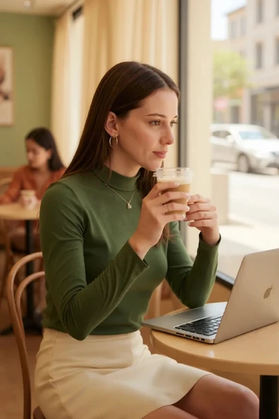 Kadın Haki Yeşili Parmak Detaylı Esnek Uzun Kollu Body - Resim 5