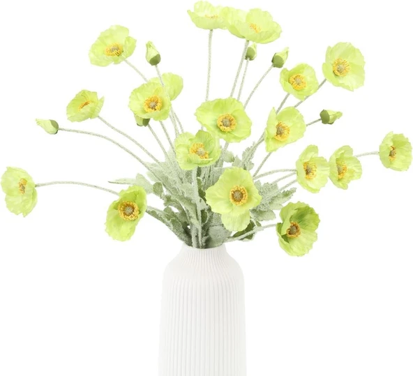 Yapay Çiçek Gelincik Çiçeği Yeşil Renk 3 Çiçek 1 Tomurcuk 59Cm ürün görseli 1