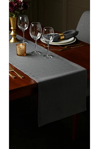 Gri Şık Masa Runnerı 50x150 cm  Modern ve Zarif Masa Örtüsü Runner - Resim 5