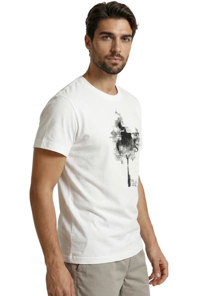 Soyut Mürekkep Lekesi ve Tipografik Ağaç Baskılı Tasarım Premium Erkek Tişört - Resim 2