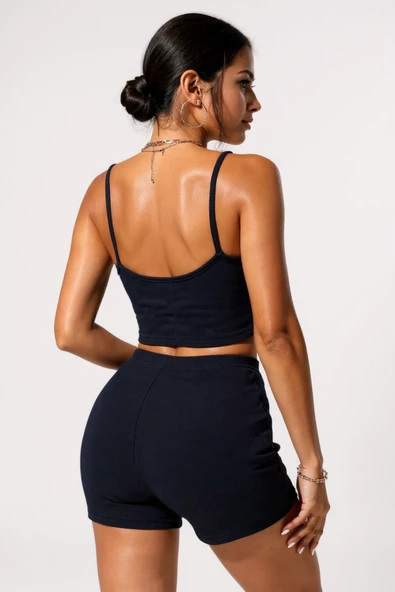 Kadın Lacivert Şortlu Kaşkorse Gecelik Takım - Modern, Konforlu ve Günlük Kombinlere Uygun - Resim 4